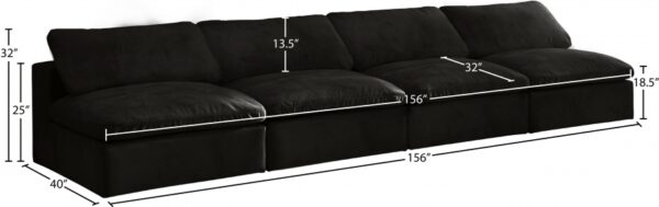 Cozy 156" Velvet Upholstered Overstuffed Fiber Filled Comfort Comfort 4pc. Armless Modular Sofa