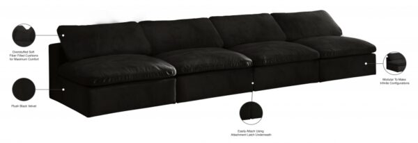 Cozy 156" Velvet Upholstered Overstuffed Fiber Filled Comfort Comfort 4pc. Armless Modular Sofa