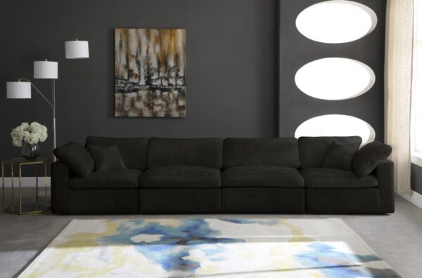 Cozy 158" Velvet Upholstered Overstuffed Fiber Filled Comfort Comfort 4pc. Modular Sofa