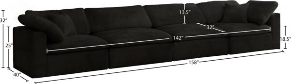 Cozy 158" Velvet Upholstered Overstuffed Fiber Filled Comfort Comfort 4pc. Modular Sofa