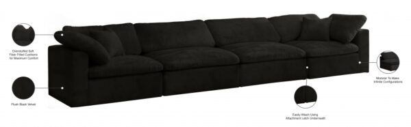 Cozy 158" Velvet Upholstered Overstuffed Fiber Filled Comfort Comfort 4pc. Modular Sofa