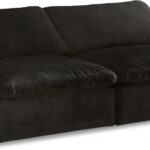 Cozy 78" Velvet Upholstered Overstuffed Fiber Filled Comfort Comfort 2pc. Armless Modular Loveseat