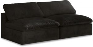 Cozy 78" Velvet Upholstered Overstuffed Fiber Filled Comfort Comfort 2pc. Armless Modular Loveseat