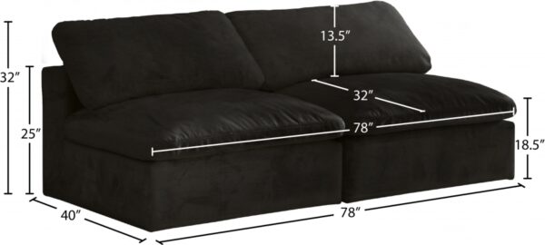 Cozy 78" Velvet Upholstered Overstuffed Fiber Filled Comfort Comfort 2pc. Armless Modular Loveseat