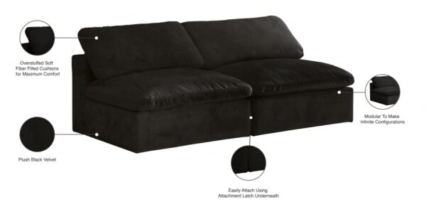 Cozy 78" Velvet Upholstered Overstuffed Fiber Filled Comfort Comfort 2pc. Armless Modular Loveseat