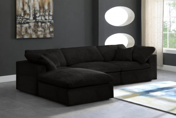 Cozy 119" Velvet Upholstered Overstuffed Fiber Filled Comfort Comfort 4pc. Modular Sectional