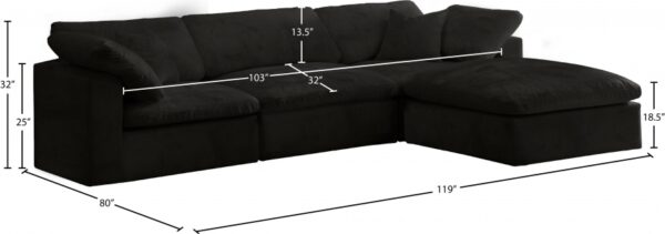 Cozy 119" Velvet Upholstered Overstuffed Fiber Filled Comfort Comfort 4pc. Modular Sectional