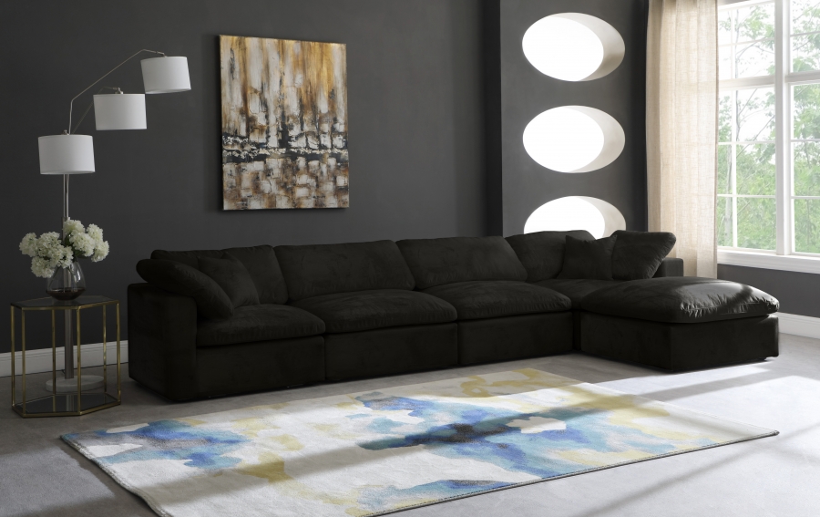 Cozy 158" Velvet Upholstered Overstuffed Fiber Filled Comfort Comfort 5pc. Modular Sectional