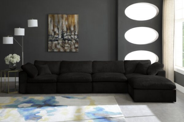 Cozy 158" Velvet Upholstered Overstuffed Fiber Filled Comfort Comfort 5pc. Modular Sectional