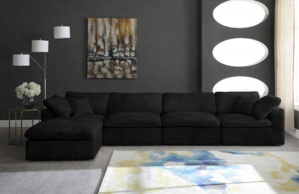 Cozy 158" Velvet Upholstered Overstuffed Fiber Filled Comfort Comfort 5pc. Modular Sectional