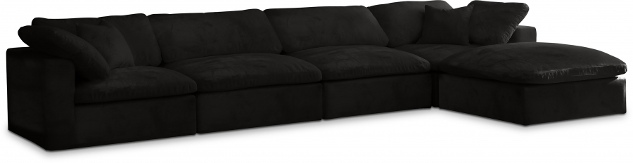 Cozy 158" Velvet Upholstered Overstuffed Fiber Filled Comfort Comfort 5pc. Modular Sectional