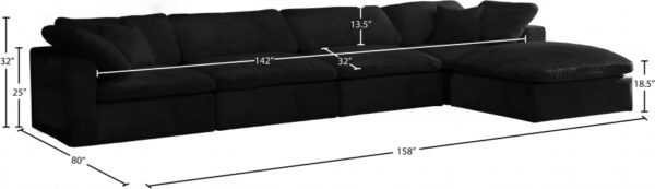 Cozy 158" Velvet Upholstered Overstuffed Fiber Filled Comfort Comfort 5pc. Modular Sectional