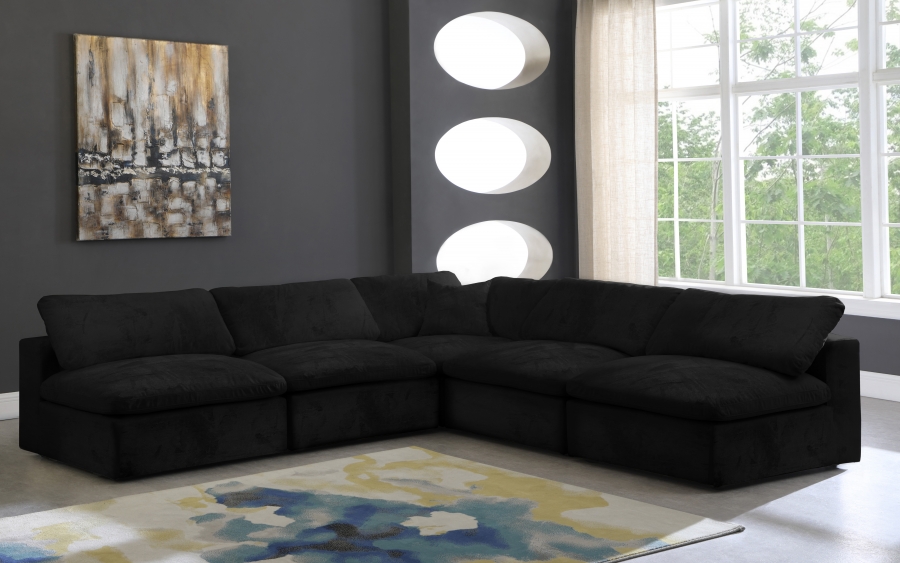 Cozy 118" Velvet Upholstered Overstuffed Fiber Filled Comfort Comfort 5pc. Modular Sectional