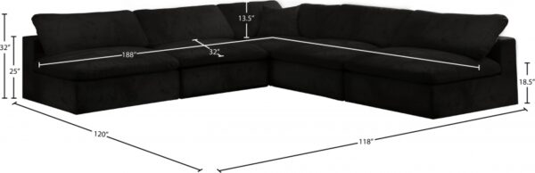Cozy 118" Velvet Upholstered Overstuffed Fiber Filled Comfort Comfort 5pc. Modular Sectional