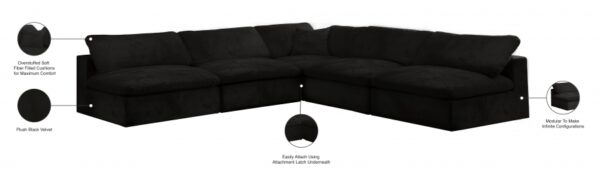 Cozy 118" Velvet Upholstered Overstuffed Fiber Filled Comfort Comfort 5pc. Modular Sectional