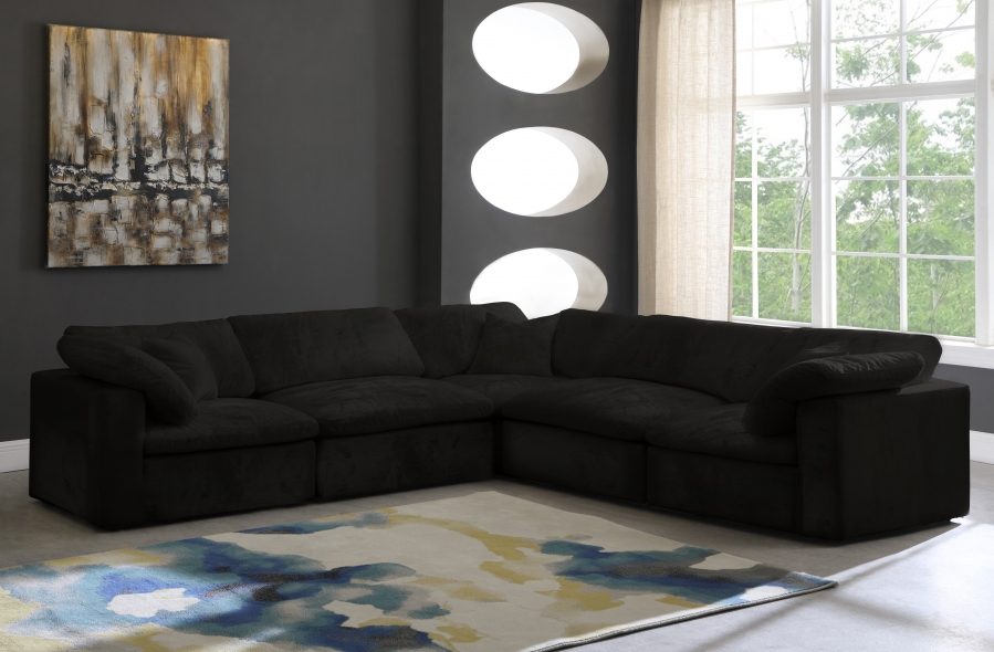 Cozy 119" Velvet Upholstered Overstuffed Fiber Filled Comfort Comfort 5pc. Modular Sectional