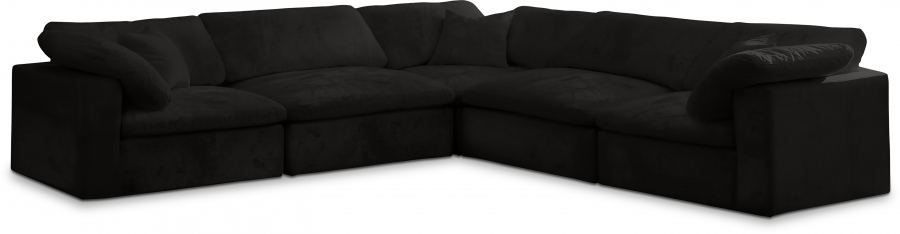 Cozy 119" Velvet Upholstered Overstuffed Fiber Filled Comfort Comfort 5pc. Modular Sectional