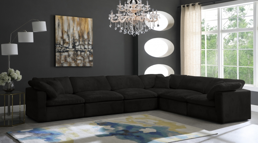 Cozy 158" Velvet Upholstered Overstuffed Fiber Filled Comfort Comfort 6pc. Modular Sectional