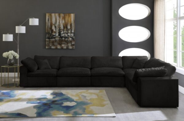 Cozy 158" Velvet Upholstered Overstuffed Fiber Filled Comfort Comfort 6pc. Modular Sectional