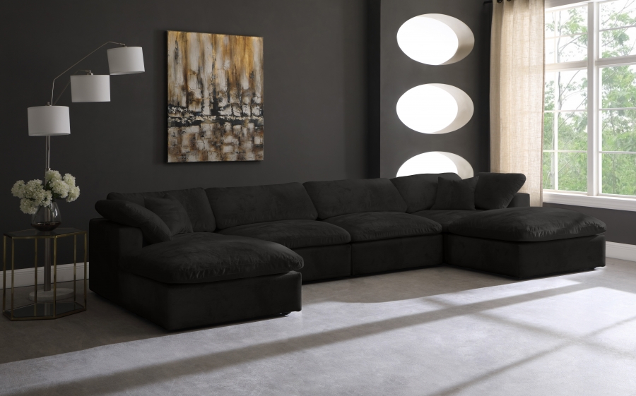 Cozy 158" Velvet Upholstered Overstuffed Fiber Filled Comfort Comfort 6pc. Modular Sectional