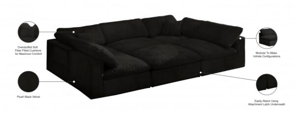 Cozy 119" Velvet Upholstered Overstuffed Fiber Filled Comfort Comfort 6pc. Modular Sectional