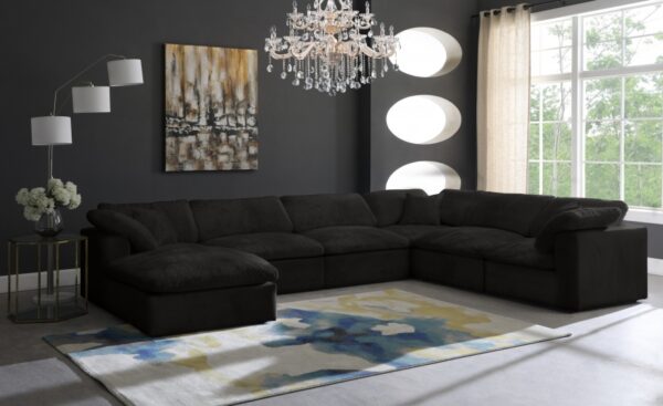 Cozy 158" Velvet Upholstered Overstuffed Fiber Filled Comfort Comfort 7pc. Modular Sectional
