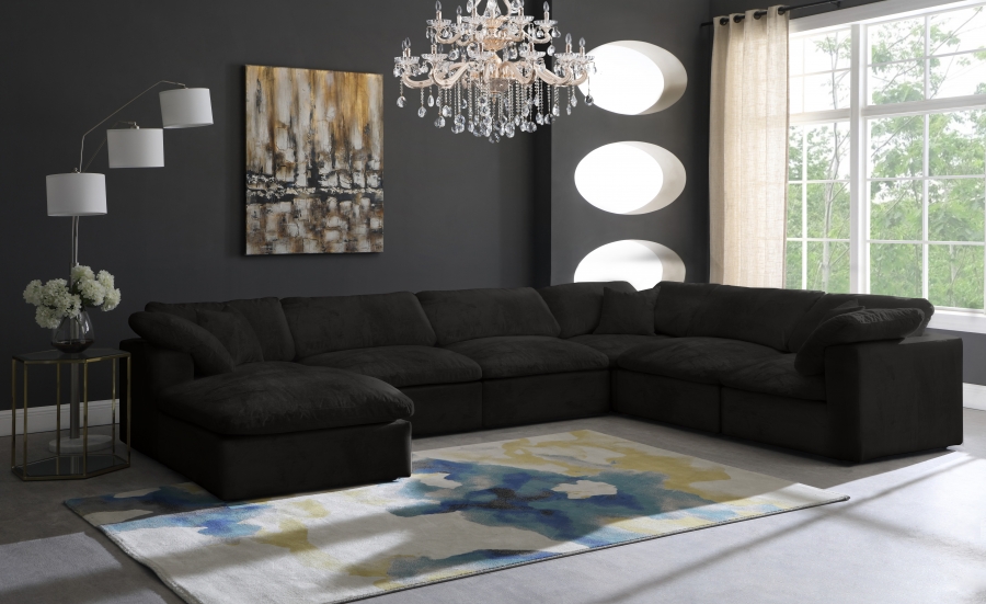 Cozy 158" Velvet Upholstered Overstuffed Fiber Filled Comfort Comfort 7pc. Modular Sectional