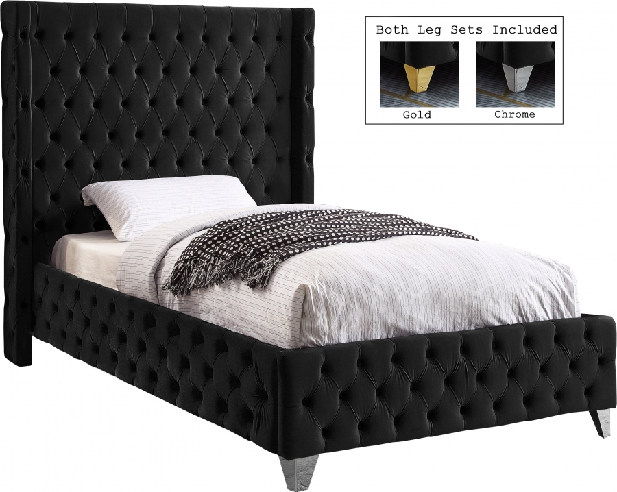 Savan Velvet Upholstered Twin Bed