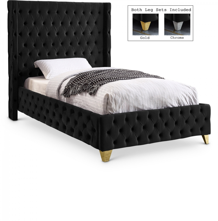 Savan Velvet Upholstered Twin Bed