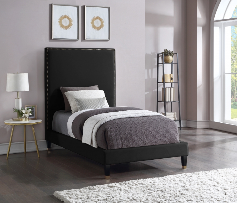 Harlie Velvet Upholstered Twin Bed
