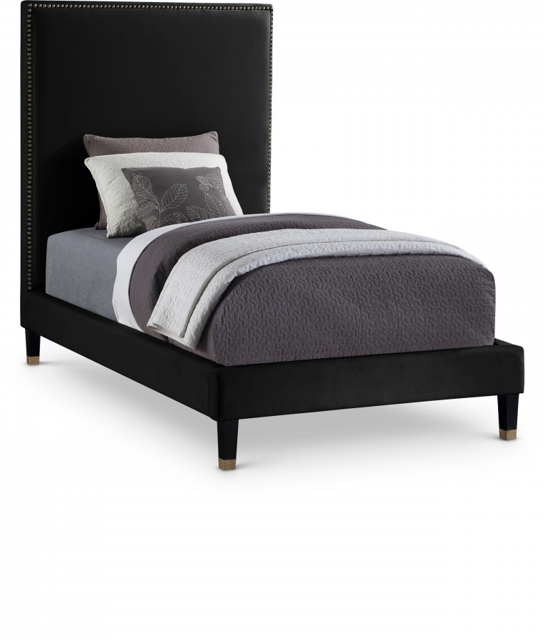 Harlie Velvet Upholstered Twin Bed