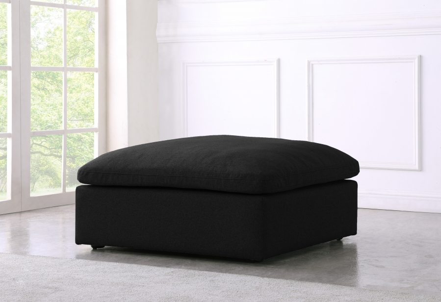 Serene Linen Textured Fabric Upholstered Deluxe Comfort Modular Ottoman