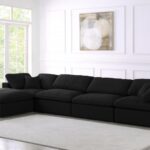 Serene 158" Linen Textured Fabric Upholstered Deluxe Comfort 5pc. Modular Sectional