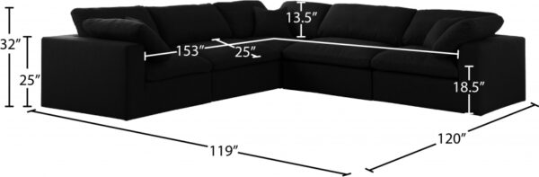 Serene 119" Linen Textured Fabric Upholstered Deluxe Comfort 5pc. Modular Sectional