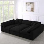 Serene 119" Linen Textured Fabric Upholstered Deluxe Comfort 6pc. Modular Sectional