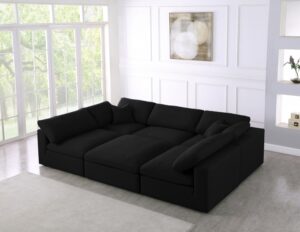 Serene 119" Linen Textured Fabric Upholstered Deluxe Comfort 6pc. Modular Sectional