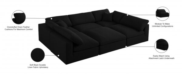 Serene 119" Linen Textured Fabric Upholstered Deluxe Comfort 6pc. Modular Sectional