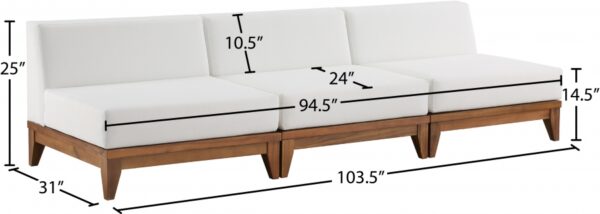 Rio 103.5" Off White Water Resistant Fabric Upholstered Outdoor Patio 3pc. Armless Modular Sofa