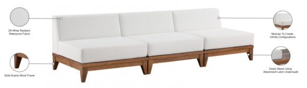 Rio 103.5" Off White Water Resistant Fabric Upholstered Outdoor Patio 3pc. Armless Modular Sofa