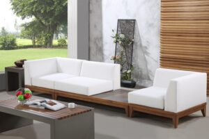 Rio 125" Off White Water Resistant Fabric Upholstered Outdoor Patio 3pc. Modular Sofa