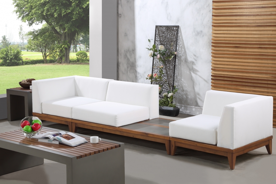 Rio 125" Off White Water Resistant Fabric Upholstered Outdoor Patio 3pc. Modular Sofa