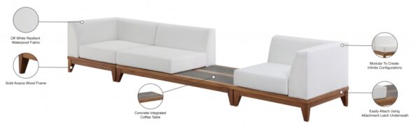 Rio 125" Off White Water Resistant Fabric Upholstered Outdoor Patio 3pc. Modular Sofa