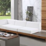 Rio 128.5" Off White Water Resistant Fabric Upholstered Outdoor Patio 3pc. Modular Sofa