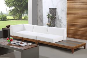 Rio 128.5" Off White Water Resistant Fabric Upholstered Outdoor Patio 3pc. Modular Sofa