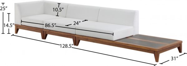 Rio 128.5" Off White Water Resistant Fabric Upholstered Outdoor Patio 3pc. Modular Sofa