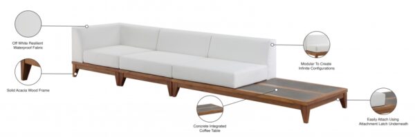 Rio 128.5" Off White Water Resistant Fabric Upholstered Outdoor Patio 3pc. Modular Sofa