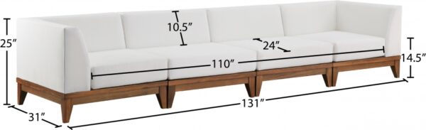 Rio 131" Off White Water Resistant Fabric Upholstered Outdoor Patio 4pc. Modular Sofa