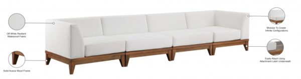 Rio 131" Off White Water Resistant Fabric Upholstered Outdoor Patio 4pc. Modular Sofa