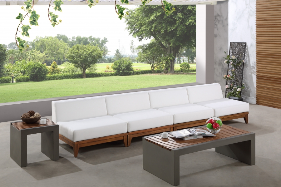 Rio 138" Off White Water Resistant Fabric Upholstered Outdoor Patio 4pc. Armless Modular Sofa