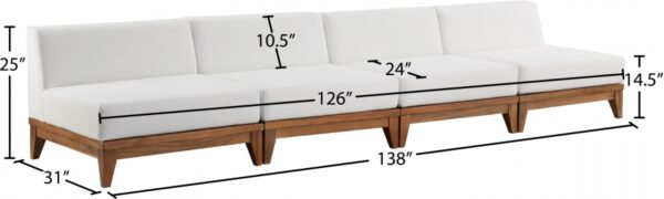Rio 138" Off White Water Resistant Fabric Upholstered Outdoor Patio 4pc. Armless Modular Sofa